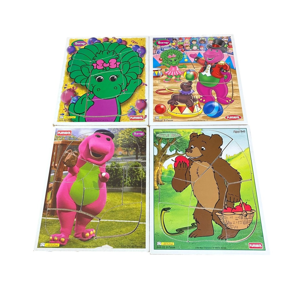 Vintage Playskool Barney and Little Bear Tray Puzzles Lot of 4 1990s 2000s